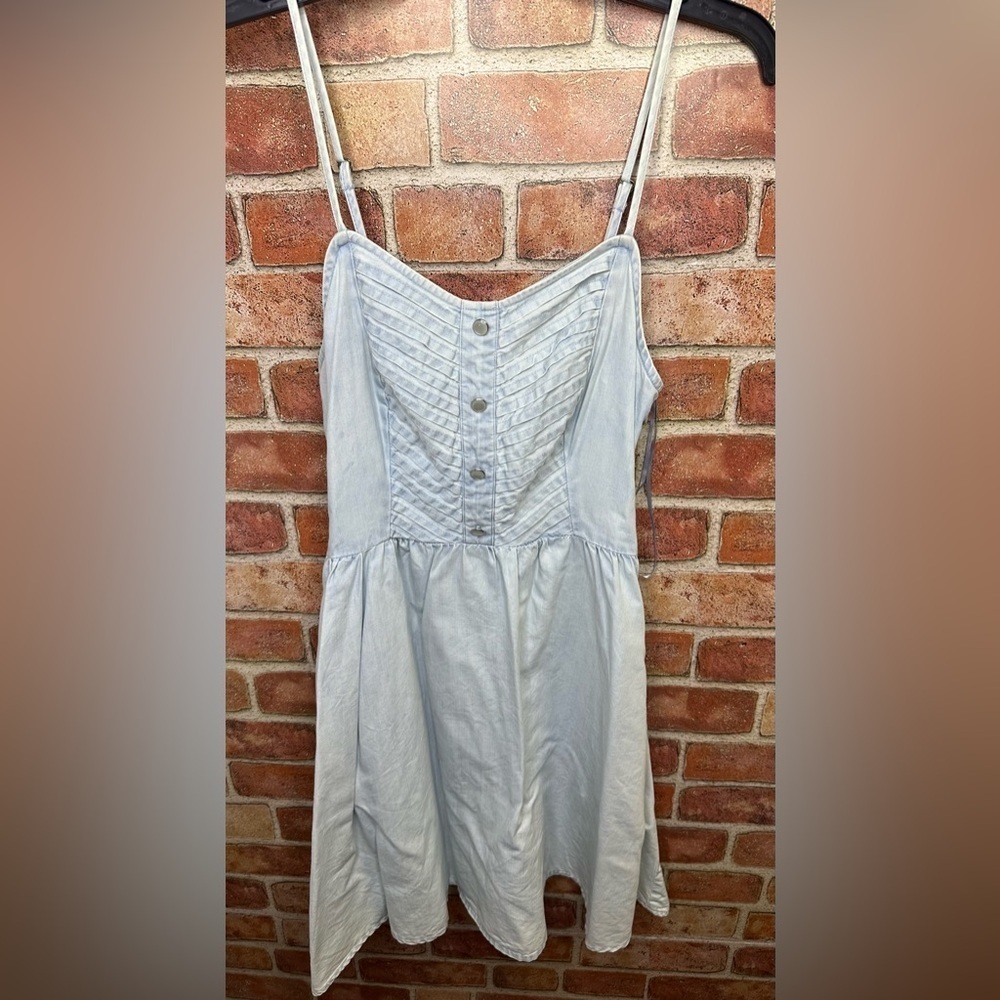 light Blue chambray Button-Front country cowgirl midi adjustable strap Sundress